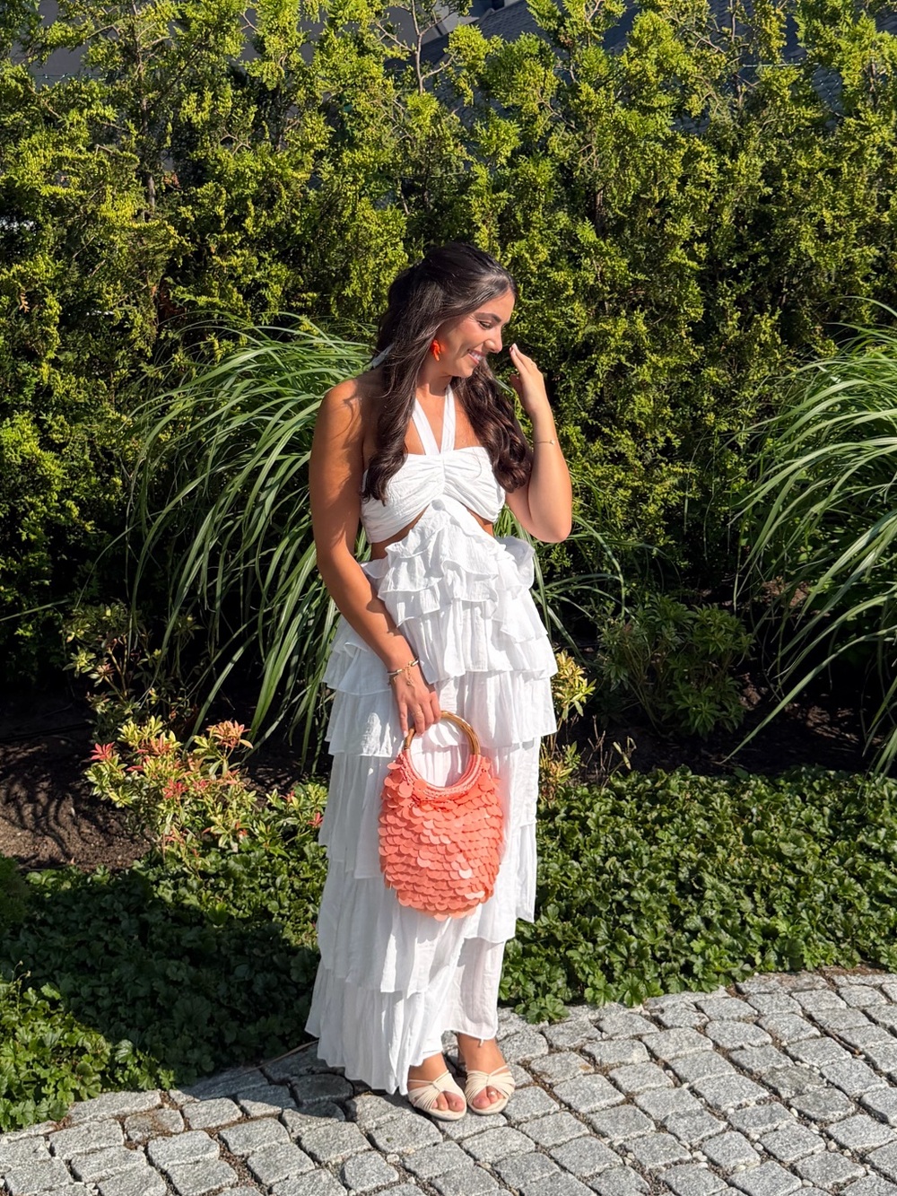 12th Tribe White Tiered Ruffle Maxi Dress